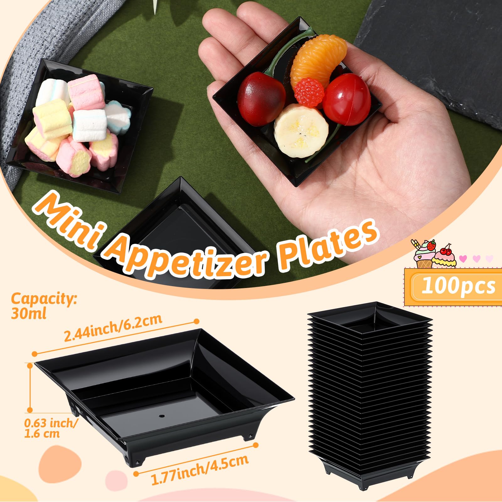 Acellegic 1oz capacity mini plate in black, ideal for bite-sized servings at weddings.