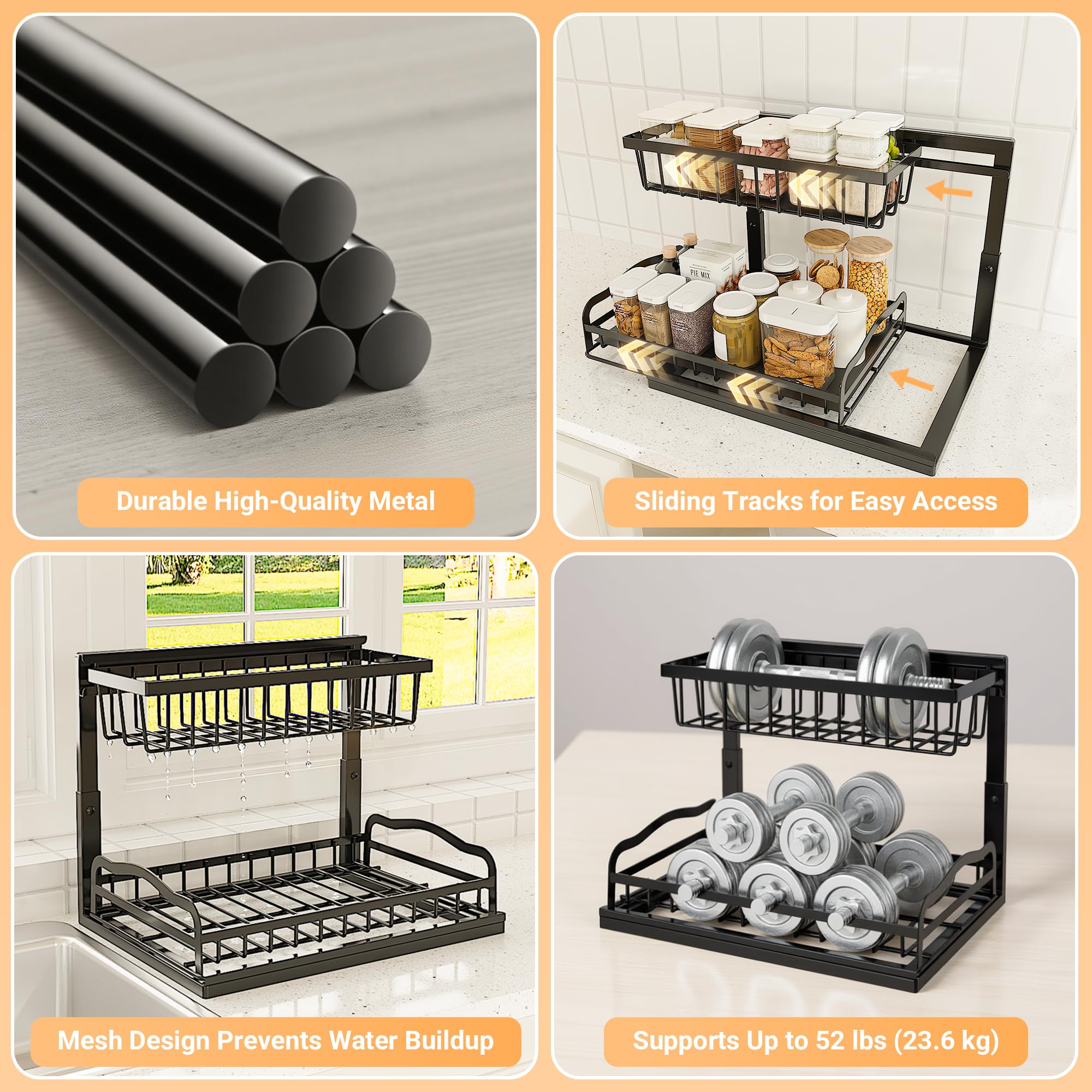 AceMining under-sink organizer height-adjustable fits pipes efficiently