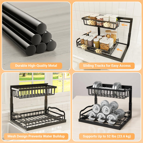 AceMining under-sink organizer height-adjustable fits pipes efficiently