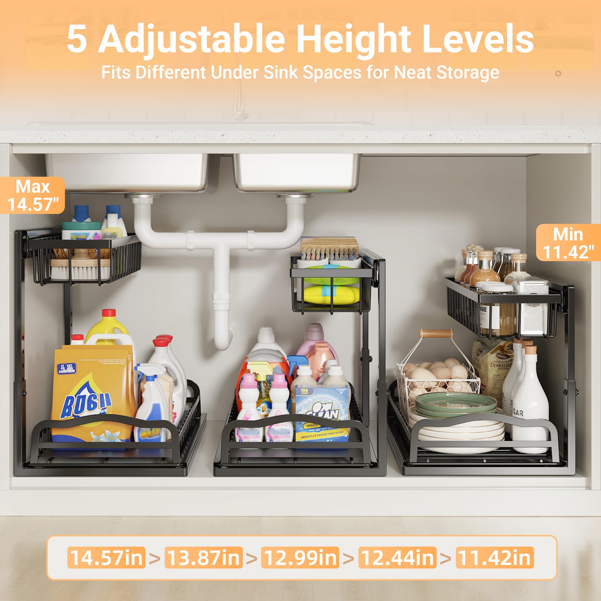 AceMining under-sink organizer metal frame provides lasting stability