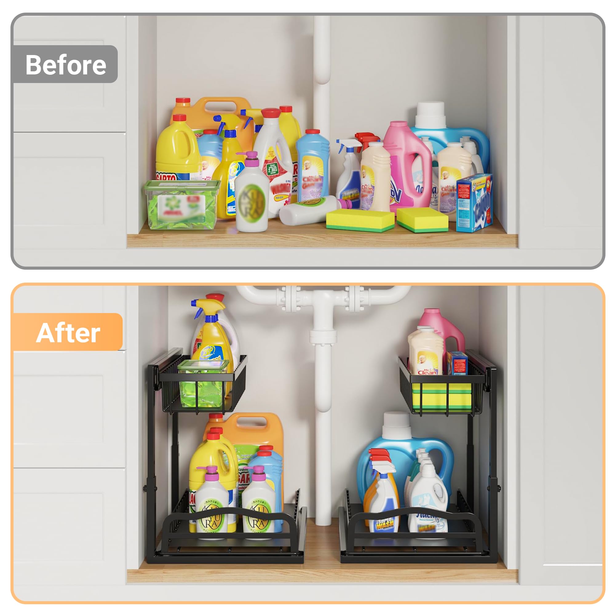 AceMining under-sink organizer tall-bottles storage keeps kitchen and bathroom supplies tidy