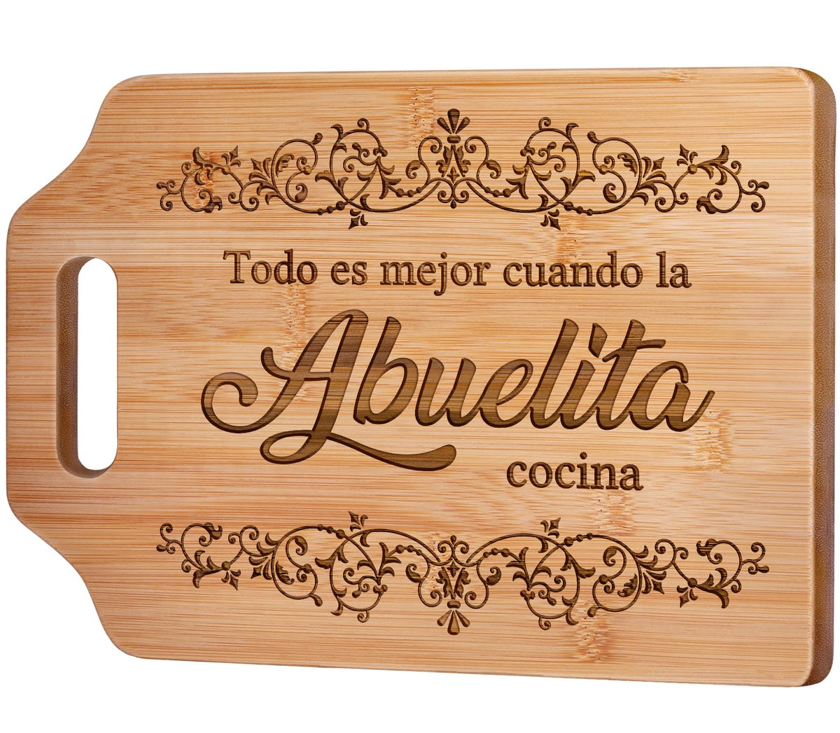 AceThrills Abuelita Gift Cutting Board top view with laser-engraved design for celebrations.