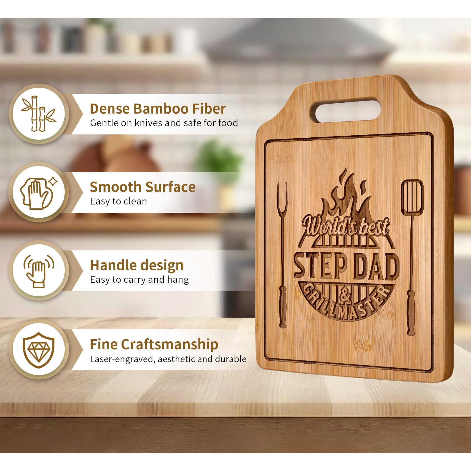 AceThrills bamboo cutting board in use on counter for prep and display