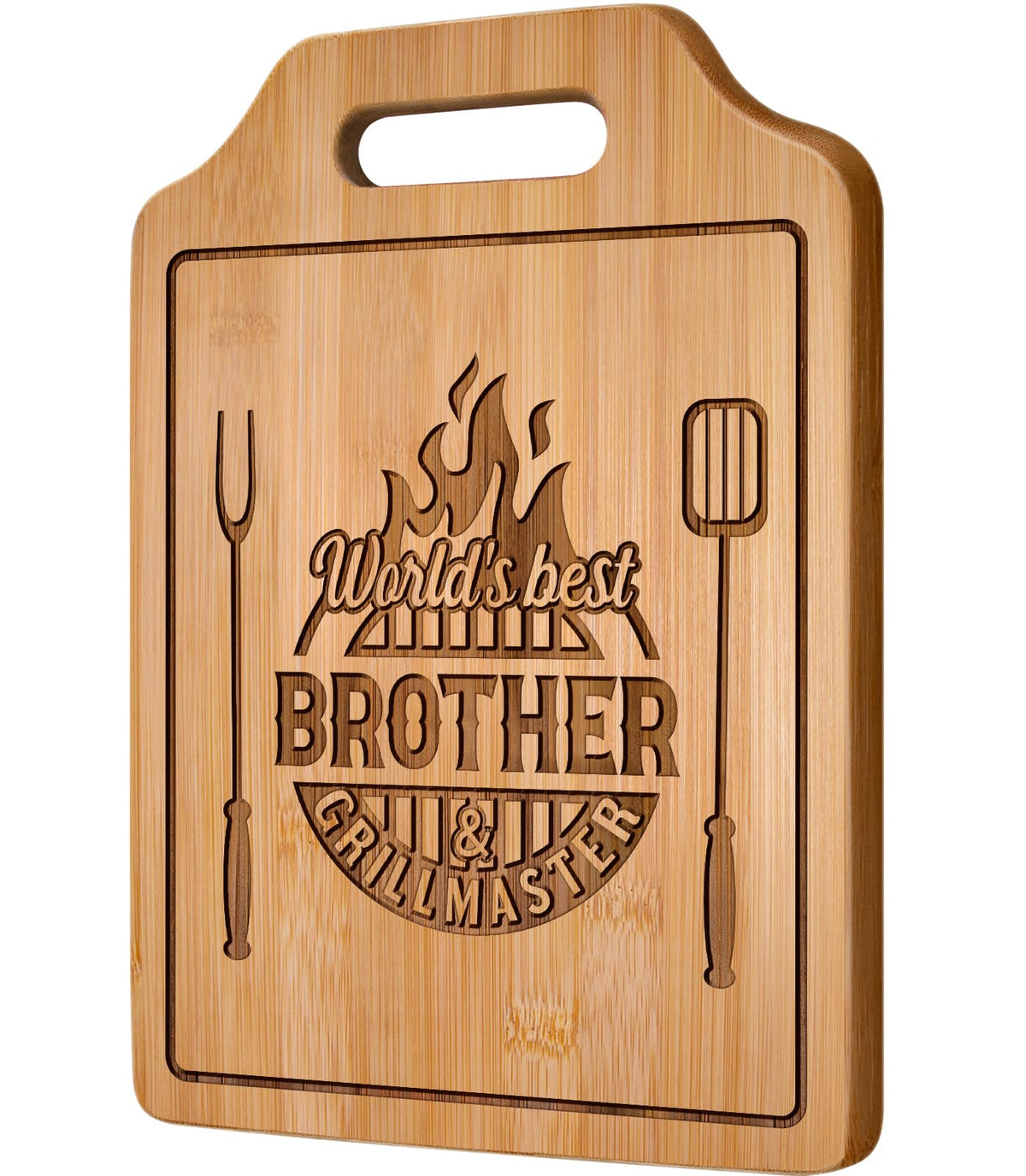 AceThrills engraved cutting board close-up highlighting World's Best Brother & Grillmaster engraving for gifting