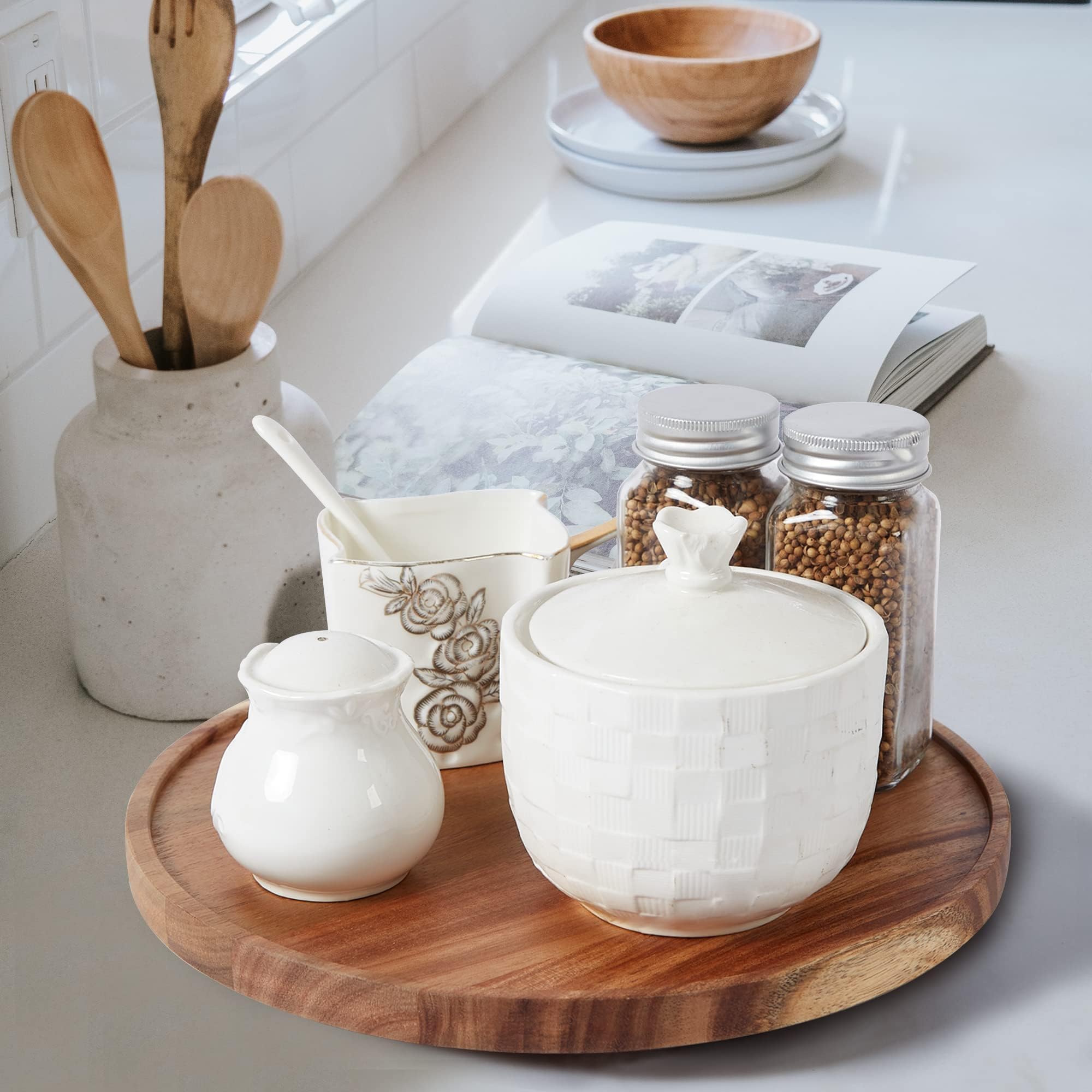 ACIAZAAZ 10-inch acacia lazy susan pantry organization helps declutter cabinets