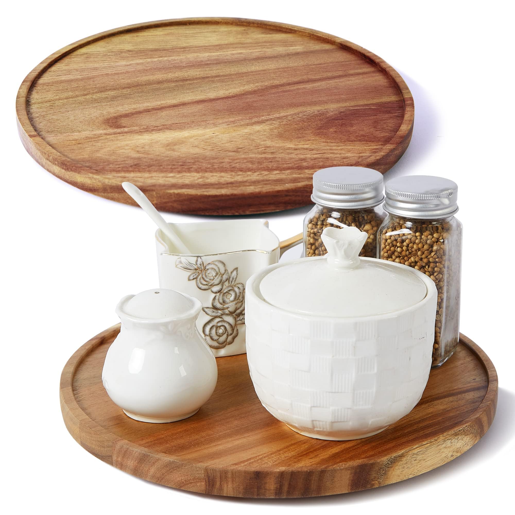 ACIAZAAZ 10-inch acacia lazy susan top view with smooth rotation for easy access