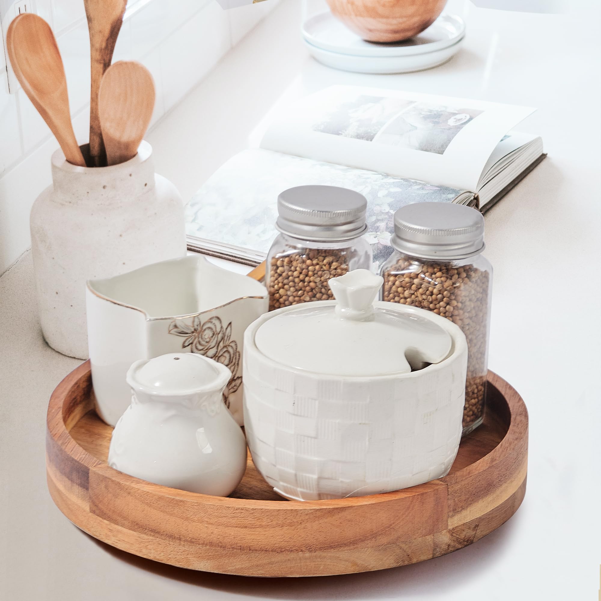 ACIAZAAZ cabinet storage with 360-degree rotation for quick reach.