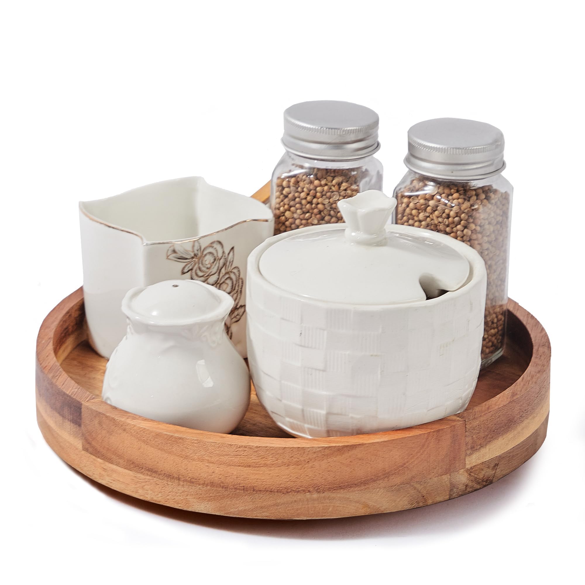 ACIAZAAZ nine-inch acacia lazy susan top view shows smooth rotation for easy access.