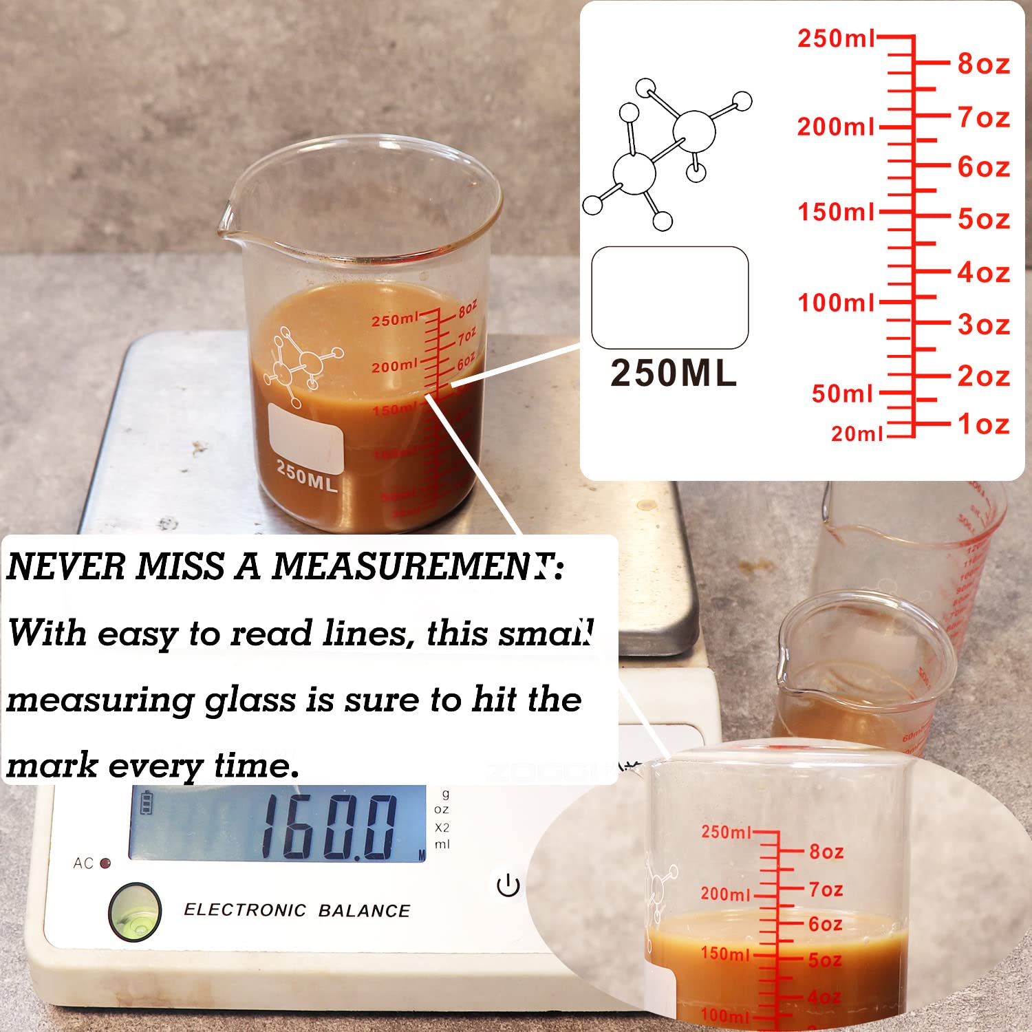Ackers BORO3.3 8oz glass beaker for large batches and mixing.