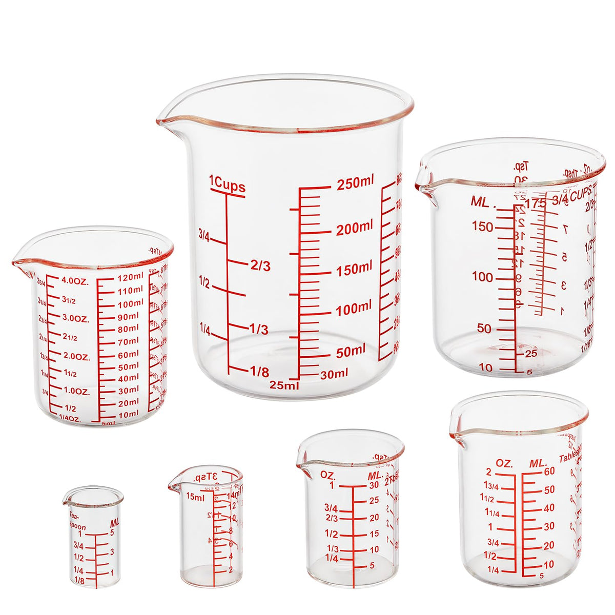 Ackers BORO3.3 7-piece glass measuring cups set for precise baking and cooking