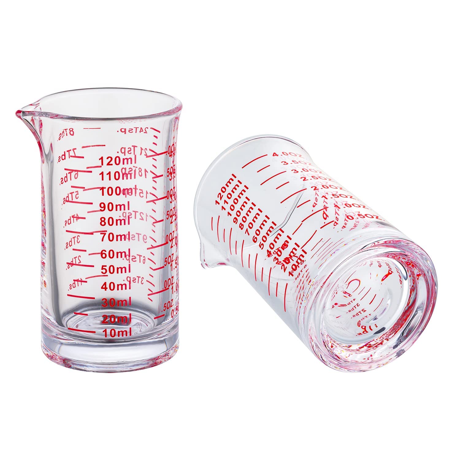 Ackers BORO3.3 4 oz measuring cup front view with drip-free spout for precise pours