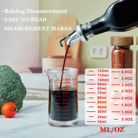 Ackers BORO3.3 4 oz measuring cup spout close-up for smooth pouring
