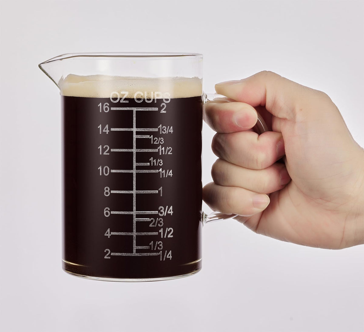 Ackers etched measuring cup outer view with easy graduations for precise pours.