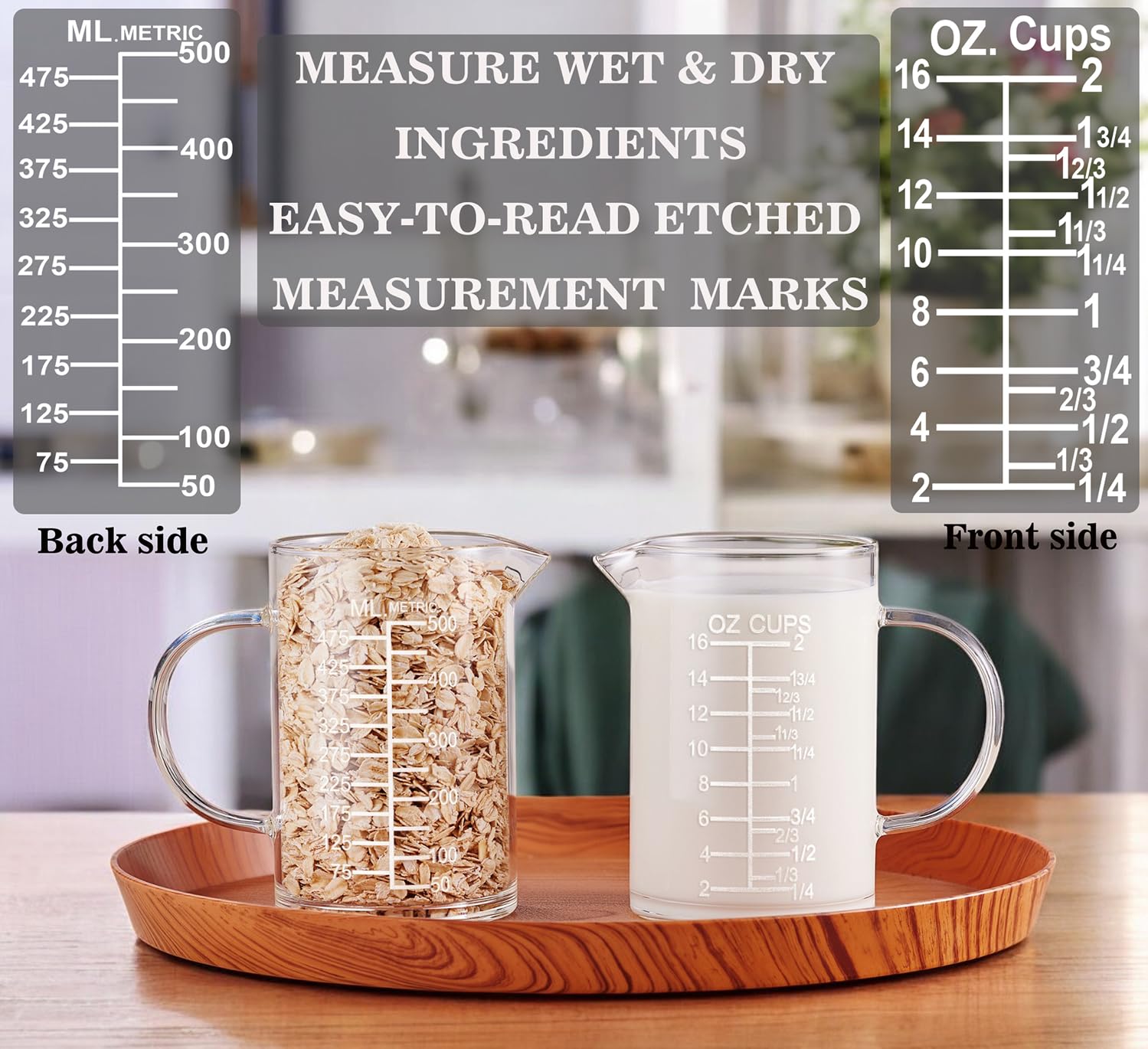 Ackers measuring cup spout angle enabling controlled pouring and minimal drips.