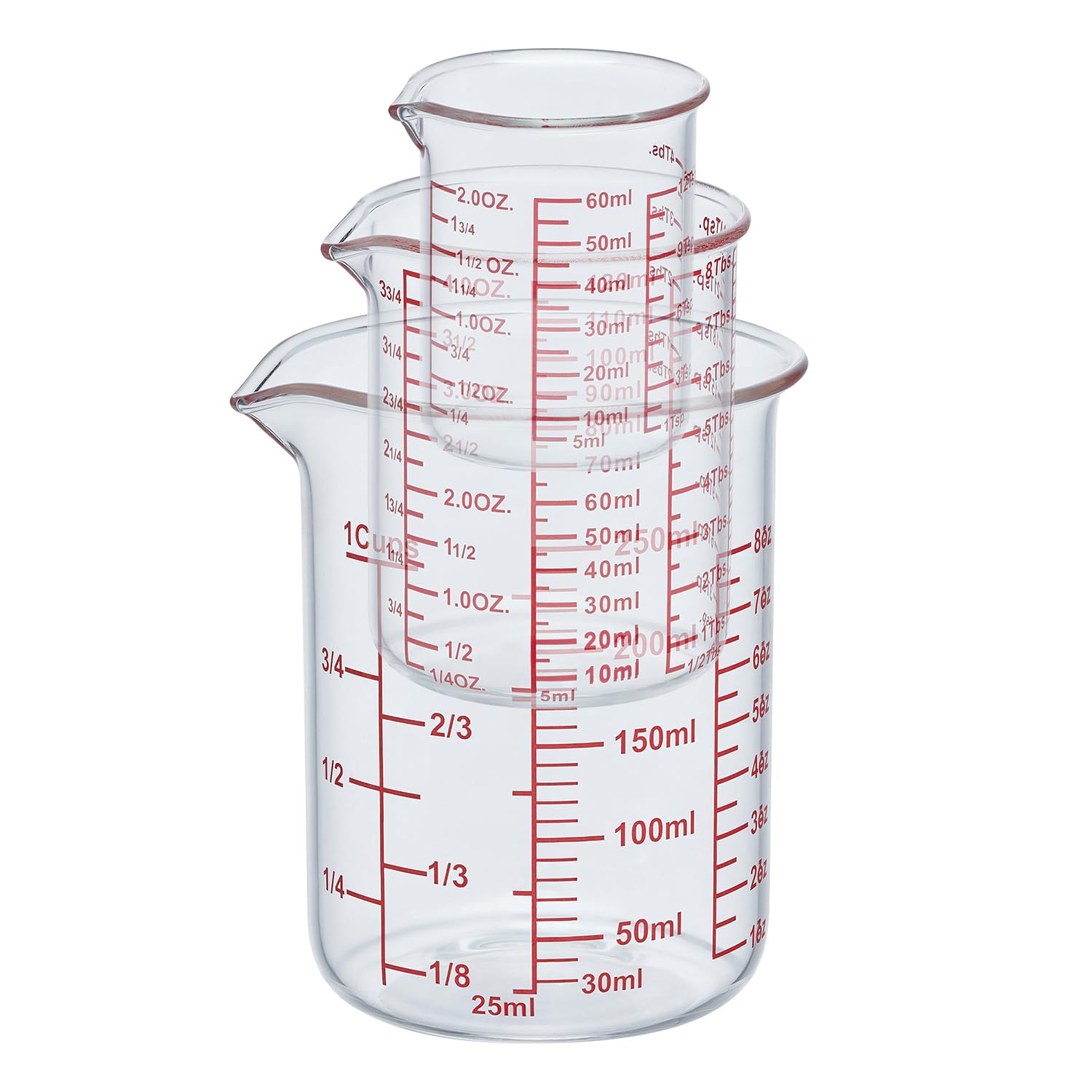 Ackers High borosilicate 250ml measuring cup with nestable design for space-saving storage