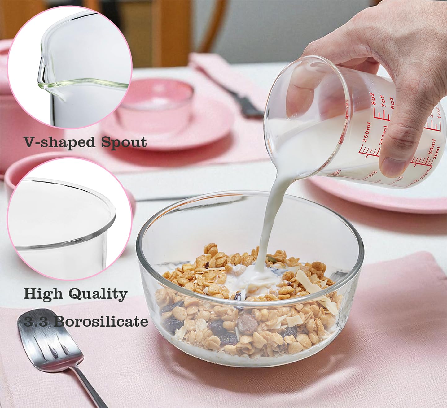 Ackers High borosilicate glass close-up shows durable, crystal-clear measurement marks