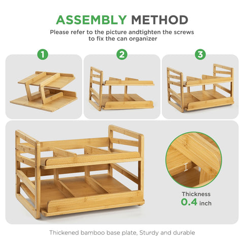 Aclema Bamboo Rolling Can Organizer compact dimensions fit tight shelves.