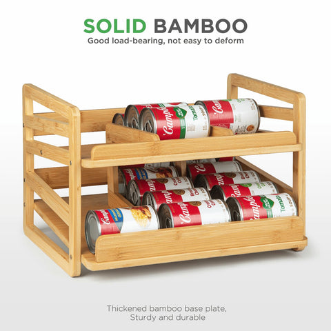 Aclema Bamboo Rolling Can Organizer two-tier stack demonstrates efficient vertical storage.