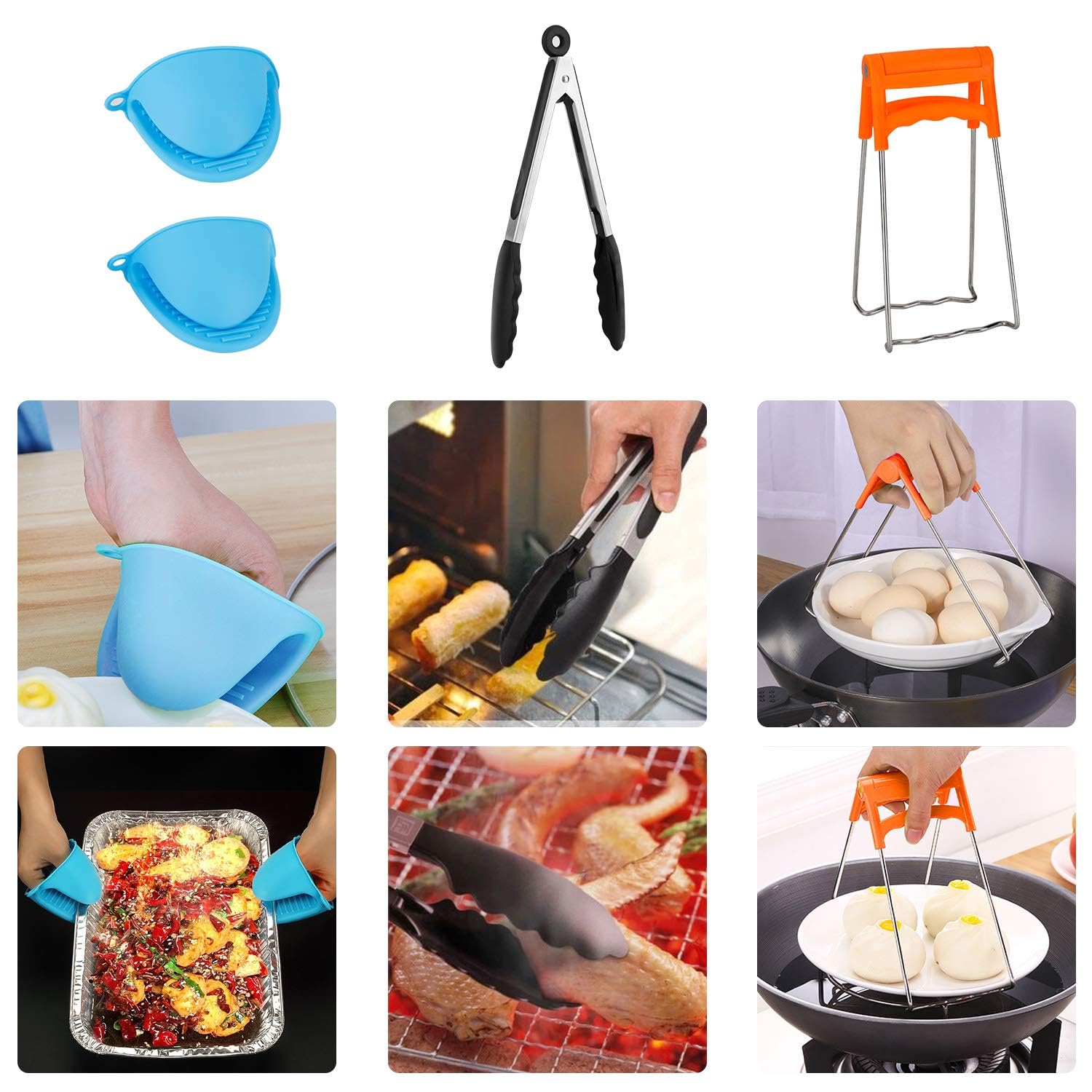 Acnusik 3Qt silicone mitts protect hands during pot transfers.