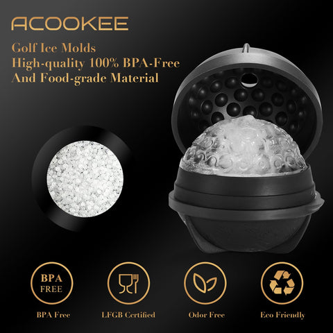 ACOOKEE 2.5-inch sphere ice blocks cooling whiskey with slow-melting performance.