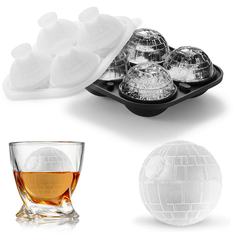 ACOOKEE Death Star ice cube mold creates slow-melting sphere for whiskey and cocktails.