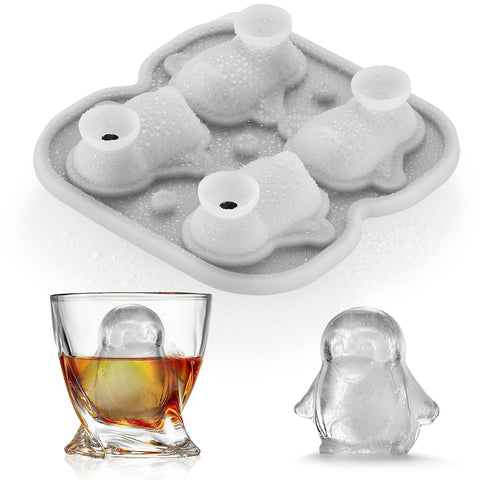 ACOOKEE penguin ice cube tray yields large penguin shapes for slow-melting cocktails.