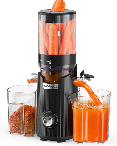 ACOOQOOS Cold Press Juicer with wide chute for fast whole-fruit juicing.