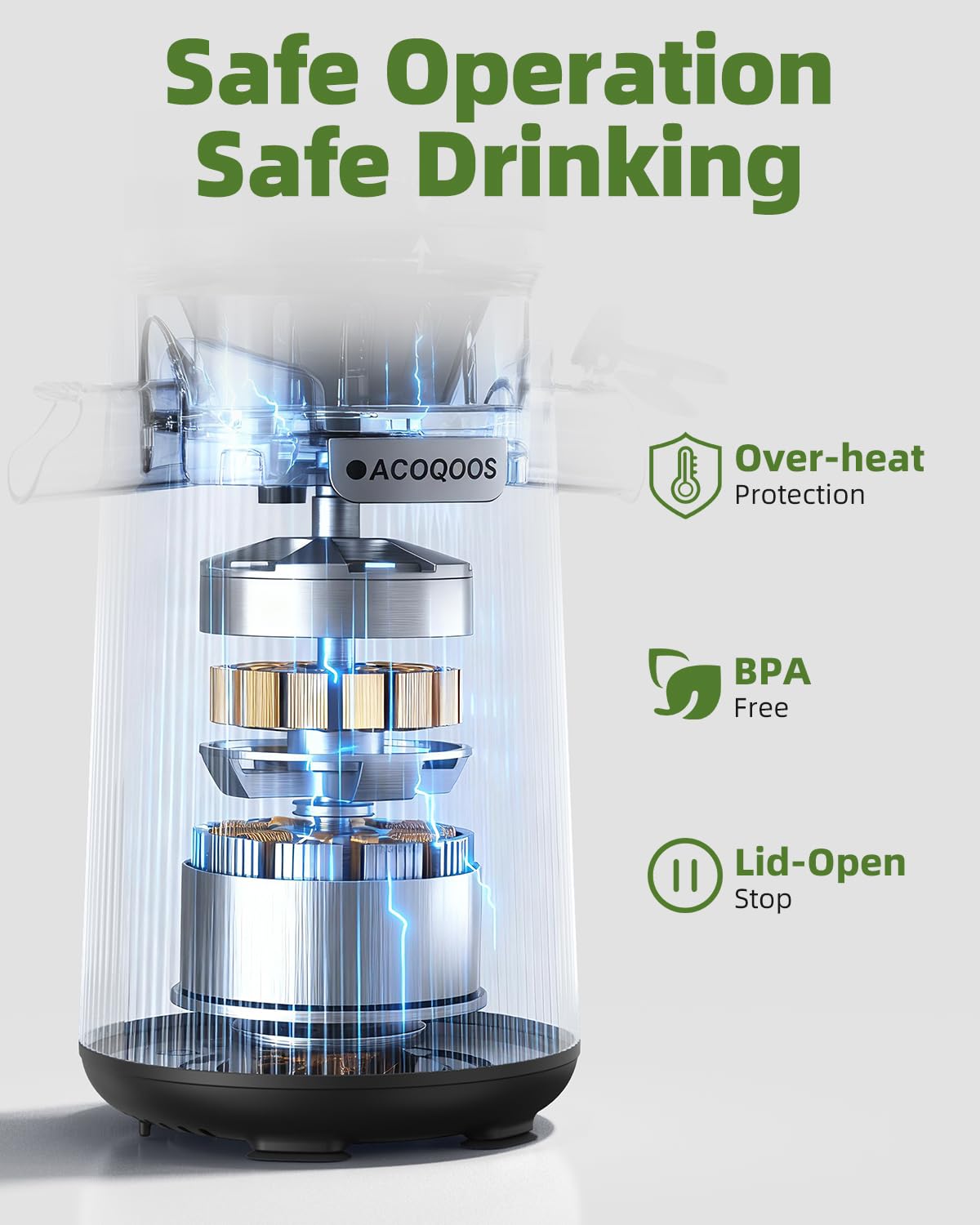 ACOOQOOS 55 RPM slow masticating motor preserves nutrients and maximizes juice yield.