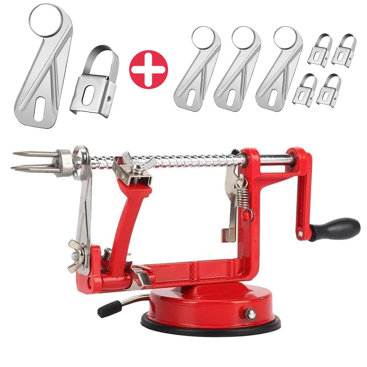 ACOTUM apple peeler-slicer-corer in red, front view highlighting three-in-one prep