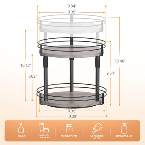 Across-Star 2-tier rotating organizer fits kitchen cabinets, countertops, and pantries.