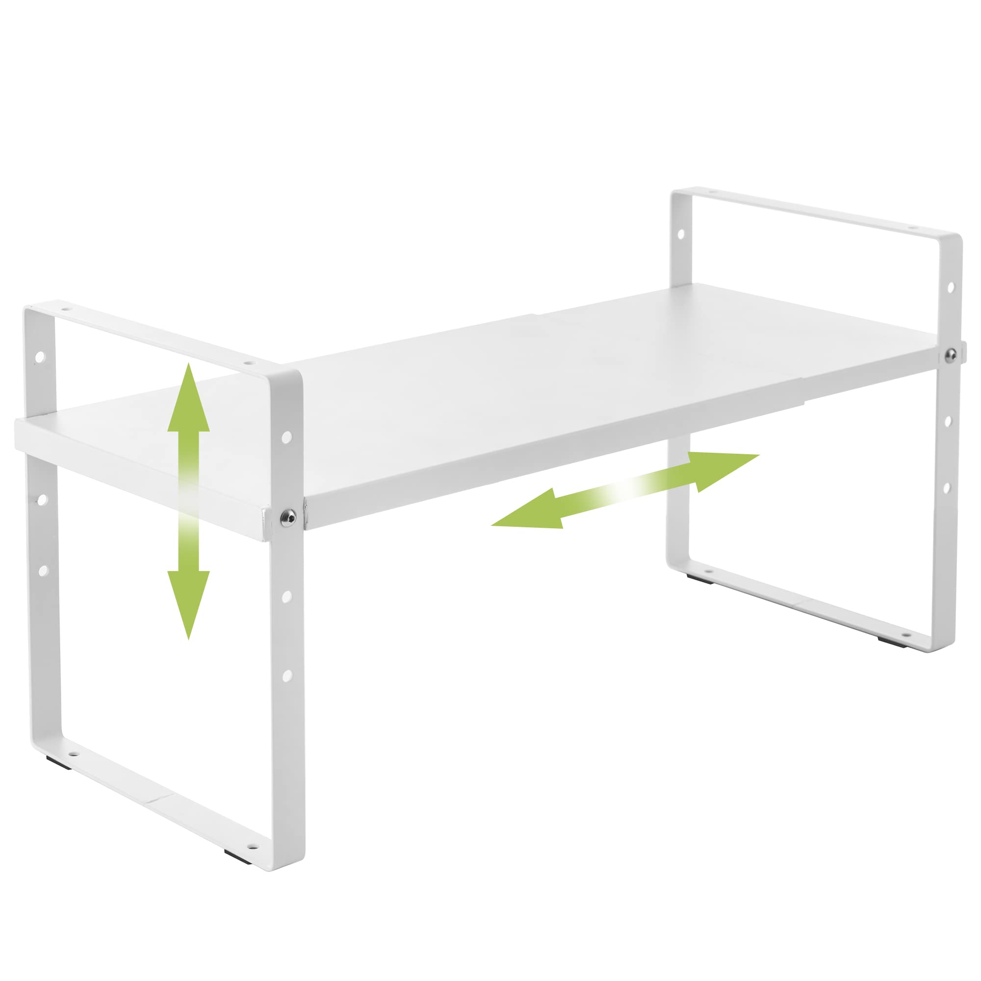Across-Star expandable cabinet shelf organizer rack front view showing clean white metal design