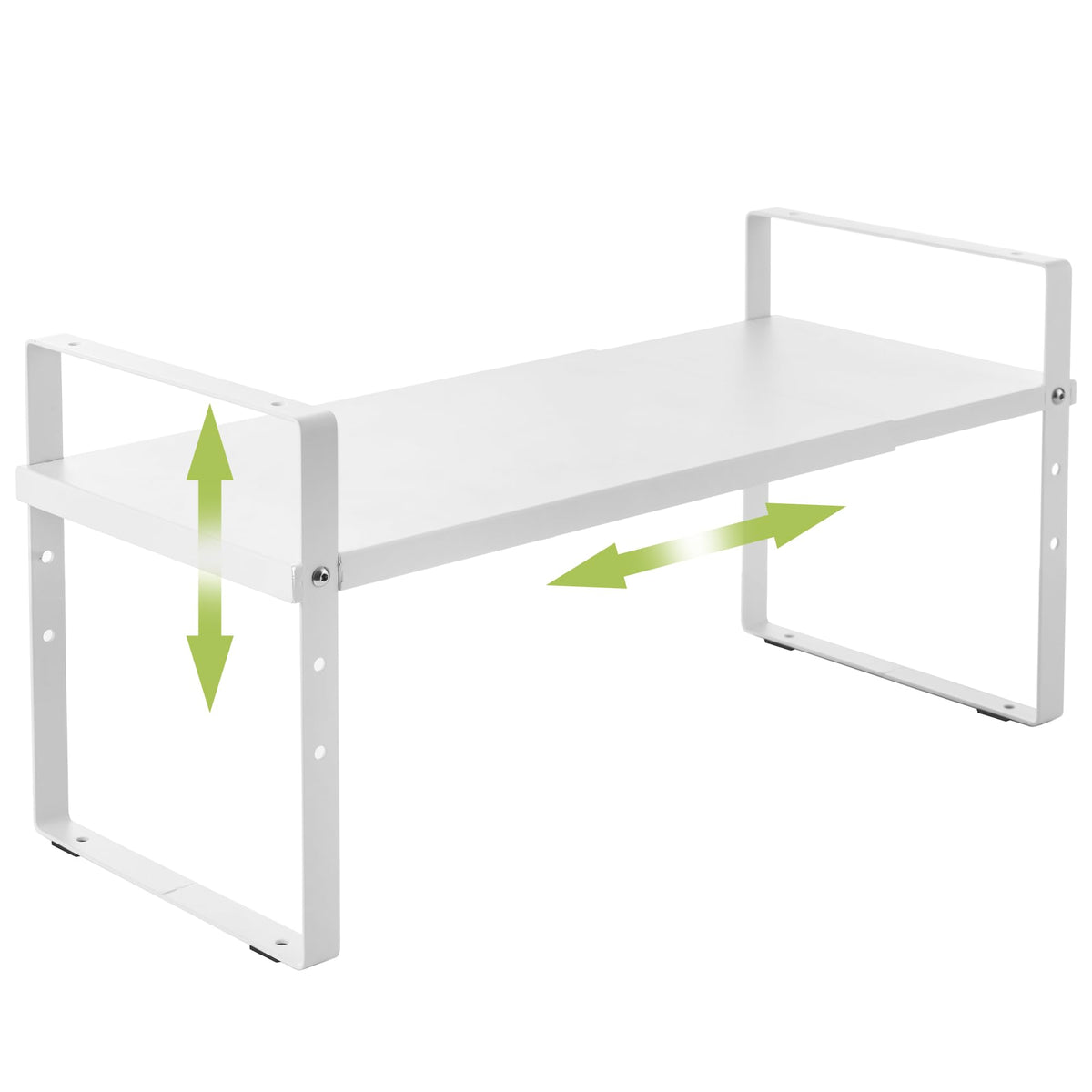 Across-Star Expandable Cabinet Shelf showing adjustable length for countertop use
