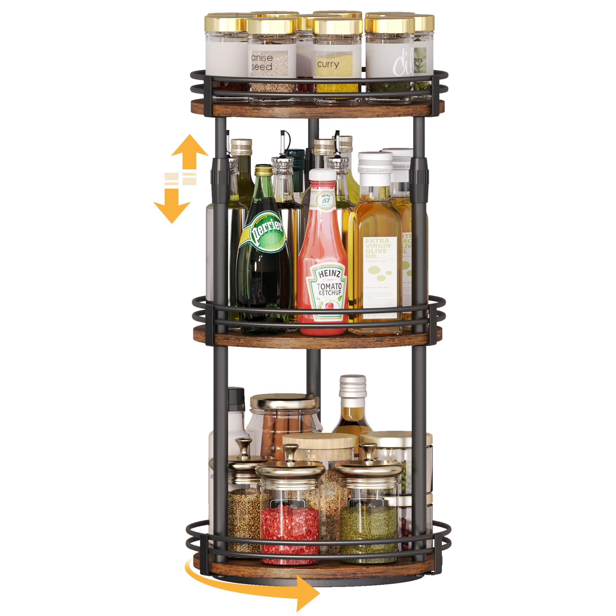 Across-Star Lazy-Susan 3-tier assembly enables quick access to spices.