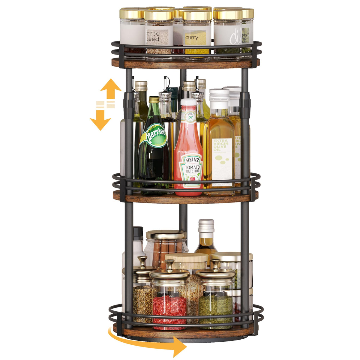 Across-Star Lazy-Susan 3-tier assembly enables quick access to spices.