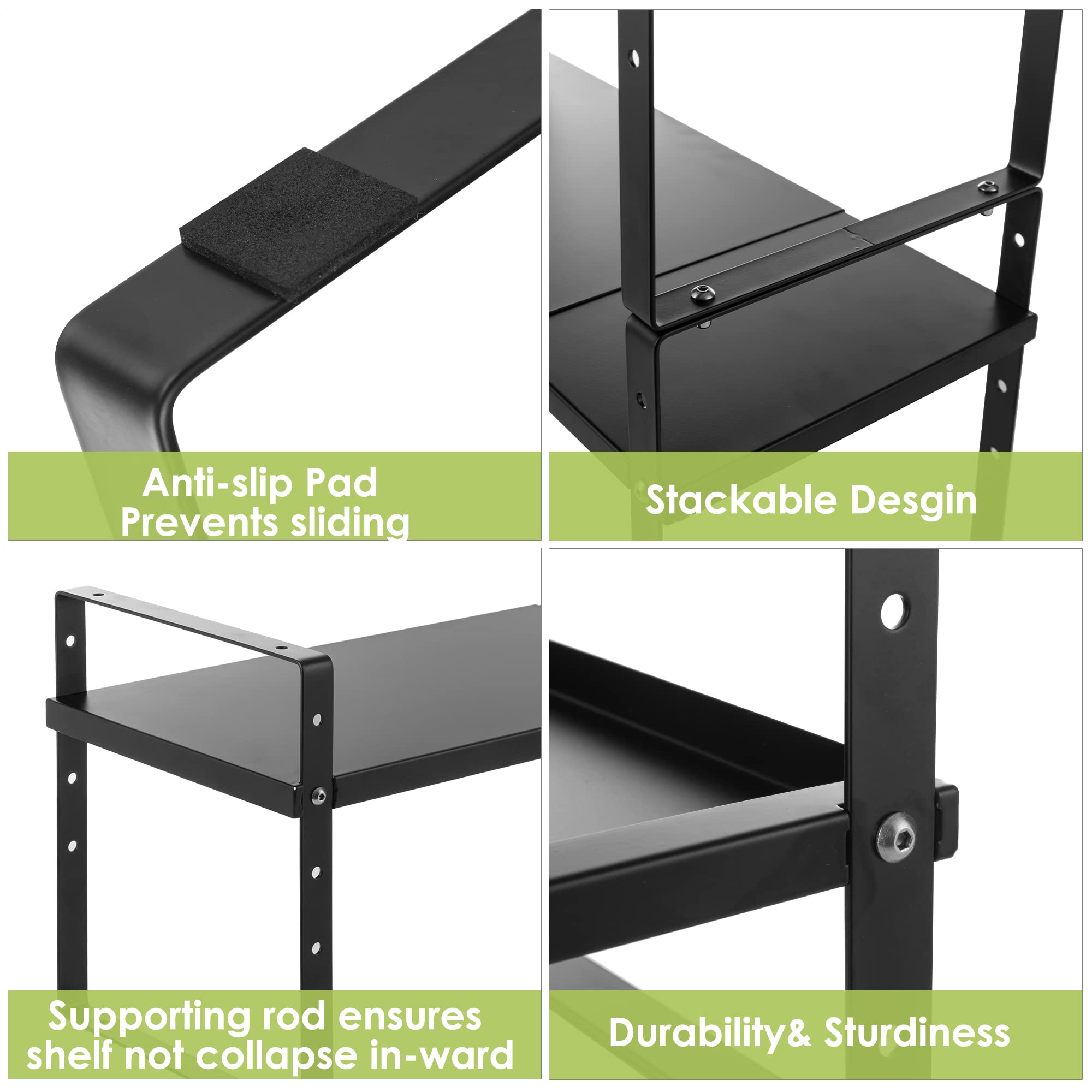 Across-Star black cabinet rack fits inside cabinets and pantries to reduce clutter.