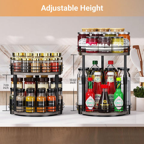 Across-Star spice organizer wooden tray highlights durable metal frame with wood blend.