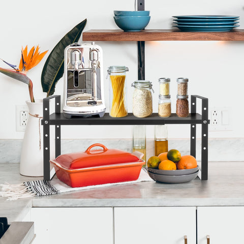 Across-Star stackable two-tier kitchen organizer boosts cabinet capacity.