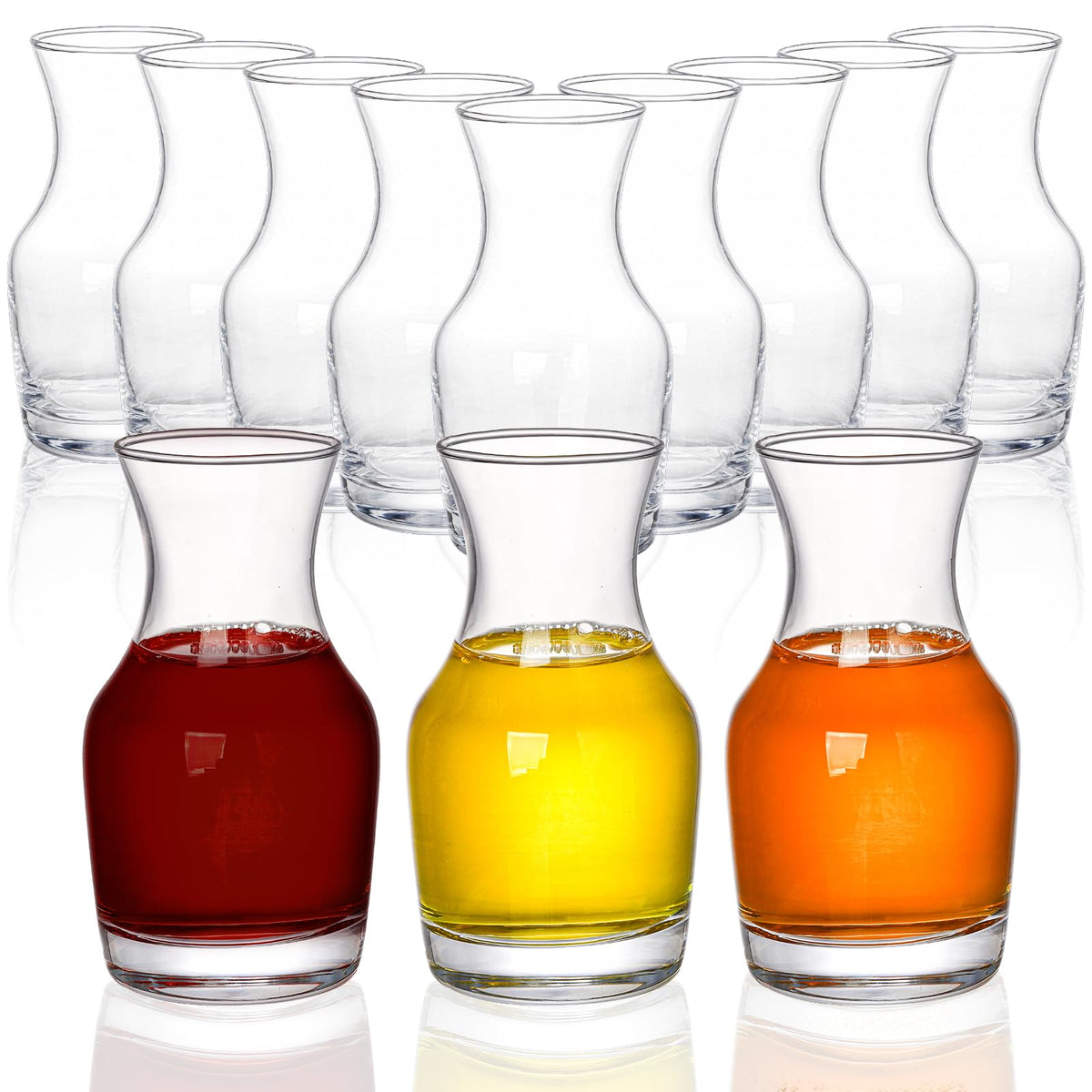 Acshio 12-pack mini carafes on table for individual servings and easy tasting