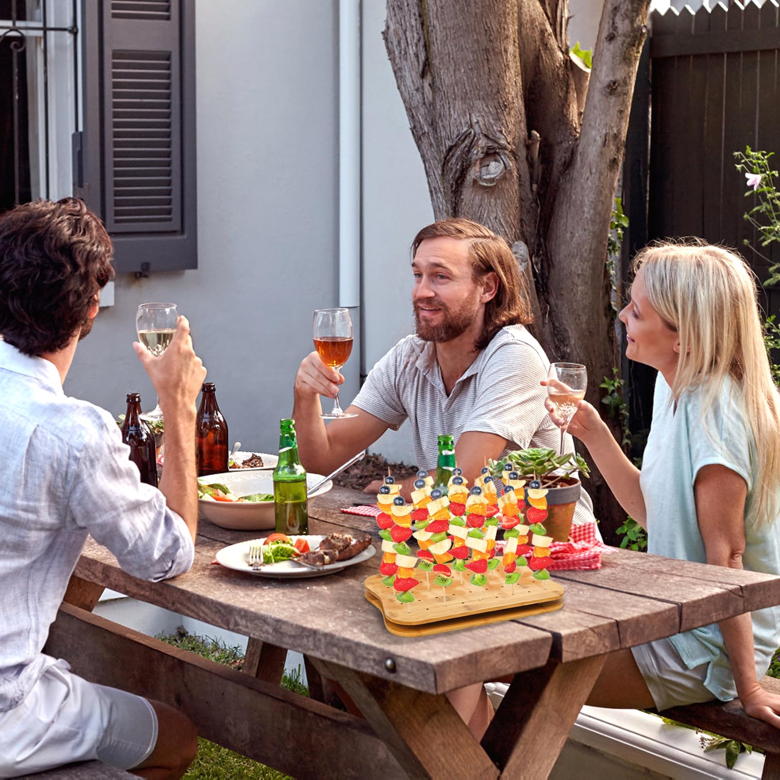 Acshio bamboo stand doubles as a cutting board for versatility