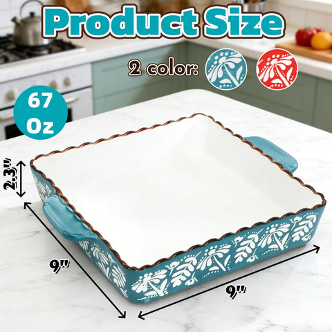 Acshio red ceramic baking dish 9x9, perfect for lasagna and casseroles.