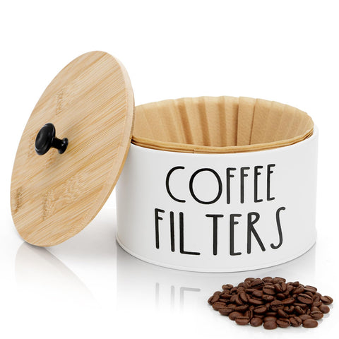 Acshio coffee filter holder with lid on counter keeps filters neatly organized and accessible