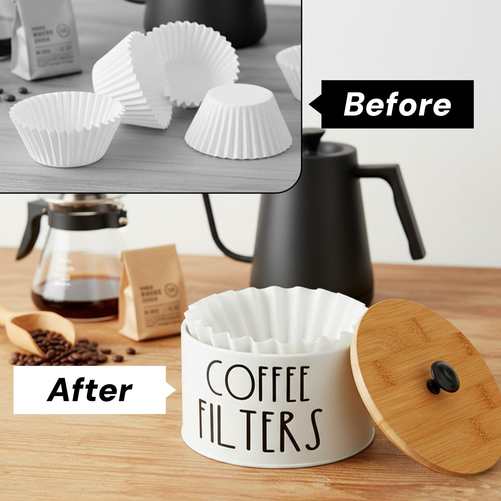 Acshio container storing coffee pods, tea bags, and small packets in a tidy setup