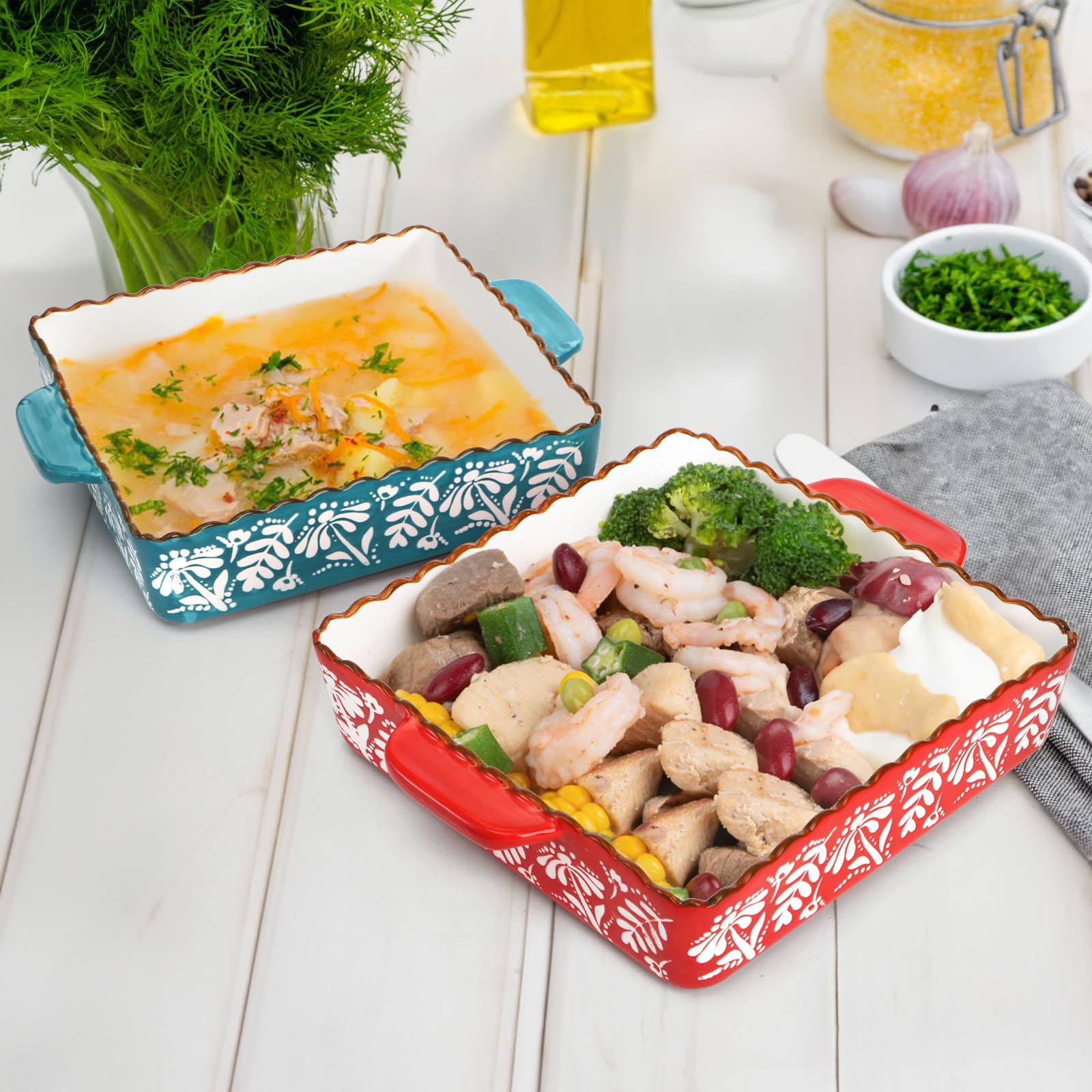 Acshio porcelain square bakeware, versatile for desserts and main dishes.