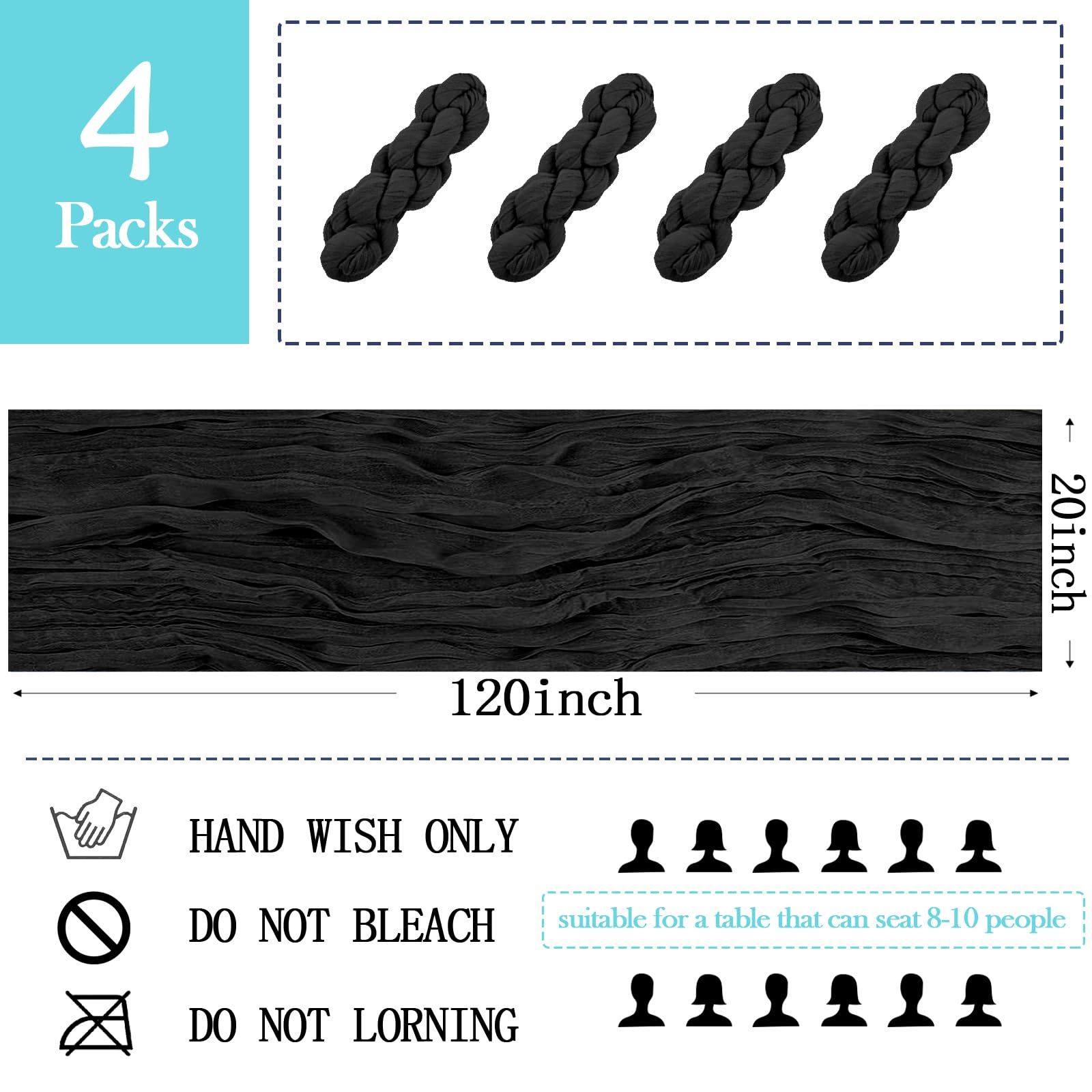 ACSUIT black cheesecloth table runner folded-detail showcases soft drape ideal for decor