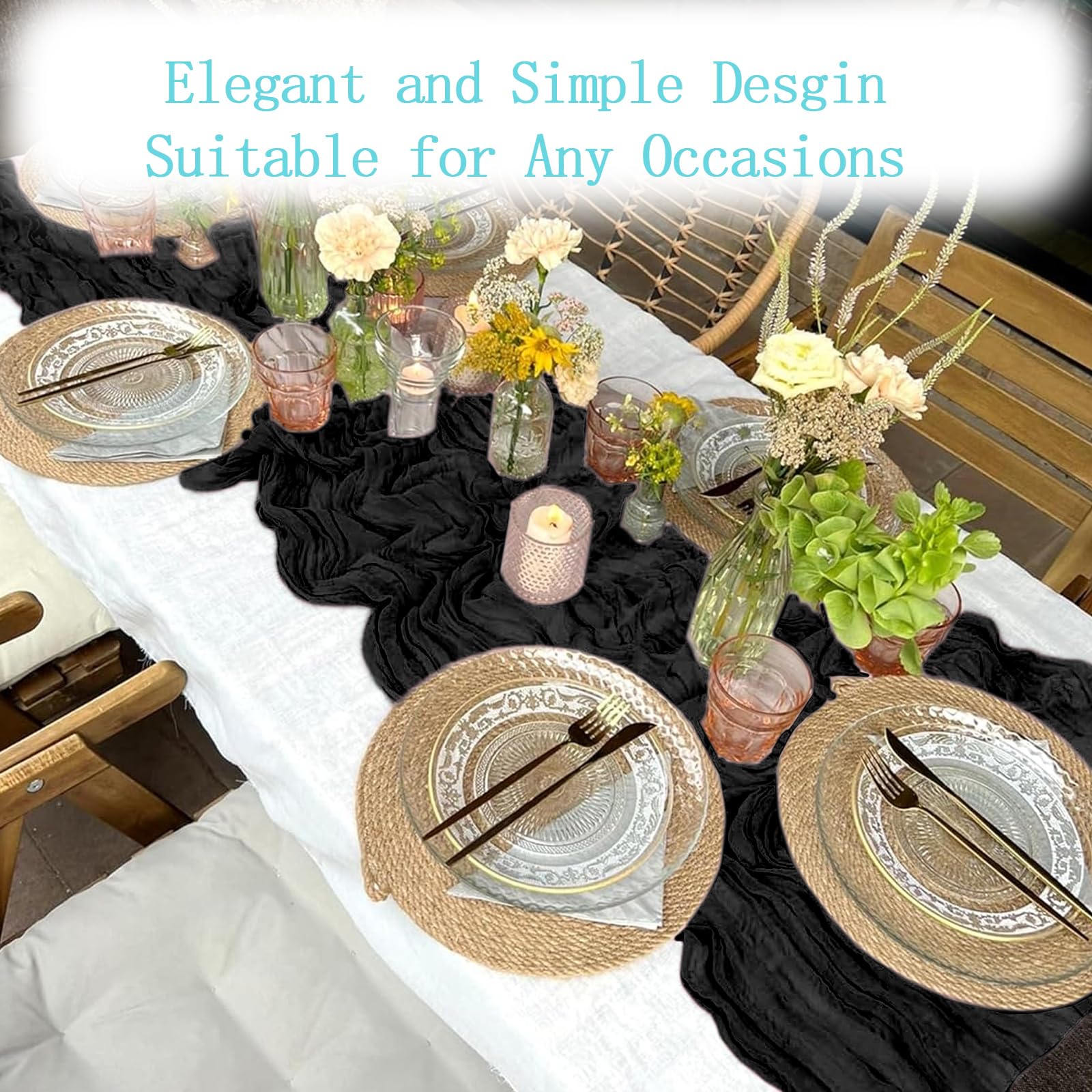 ACSUIT wedding decor black cheesecloth runner adds boho-chic charm to ceremonies