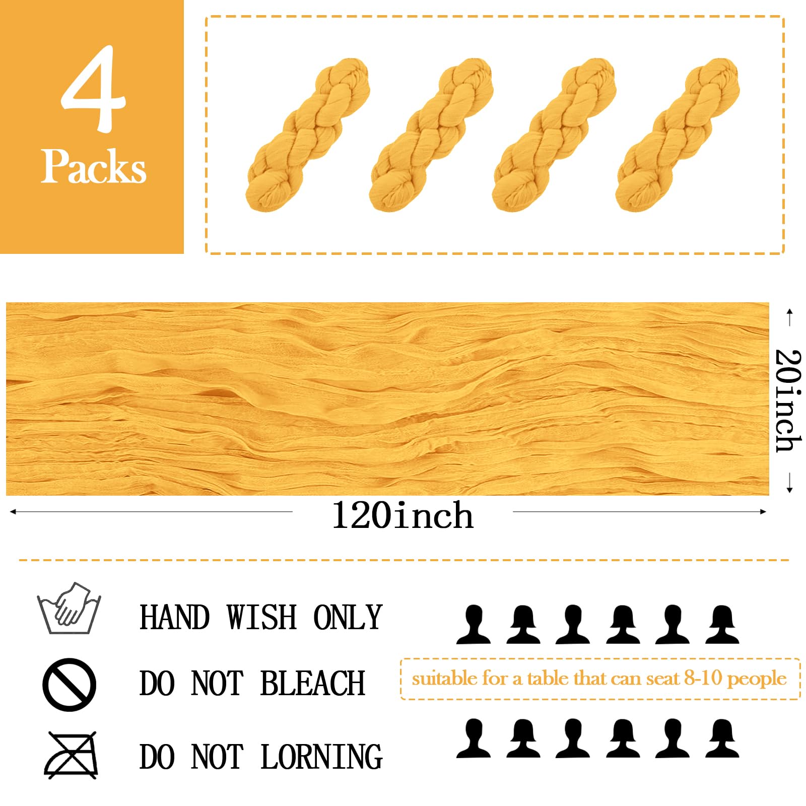 ACSUIT gold cheesecloth table runner with candles and flowers highlighting wedding decor