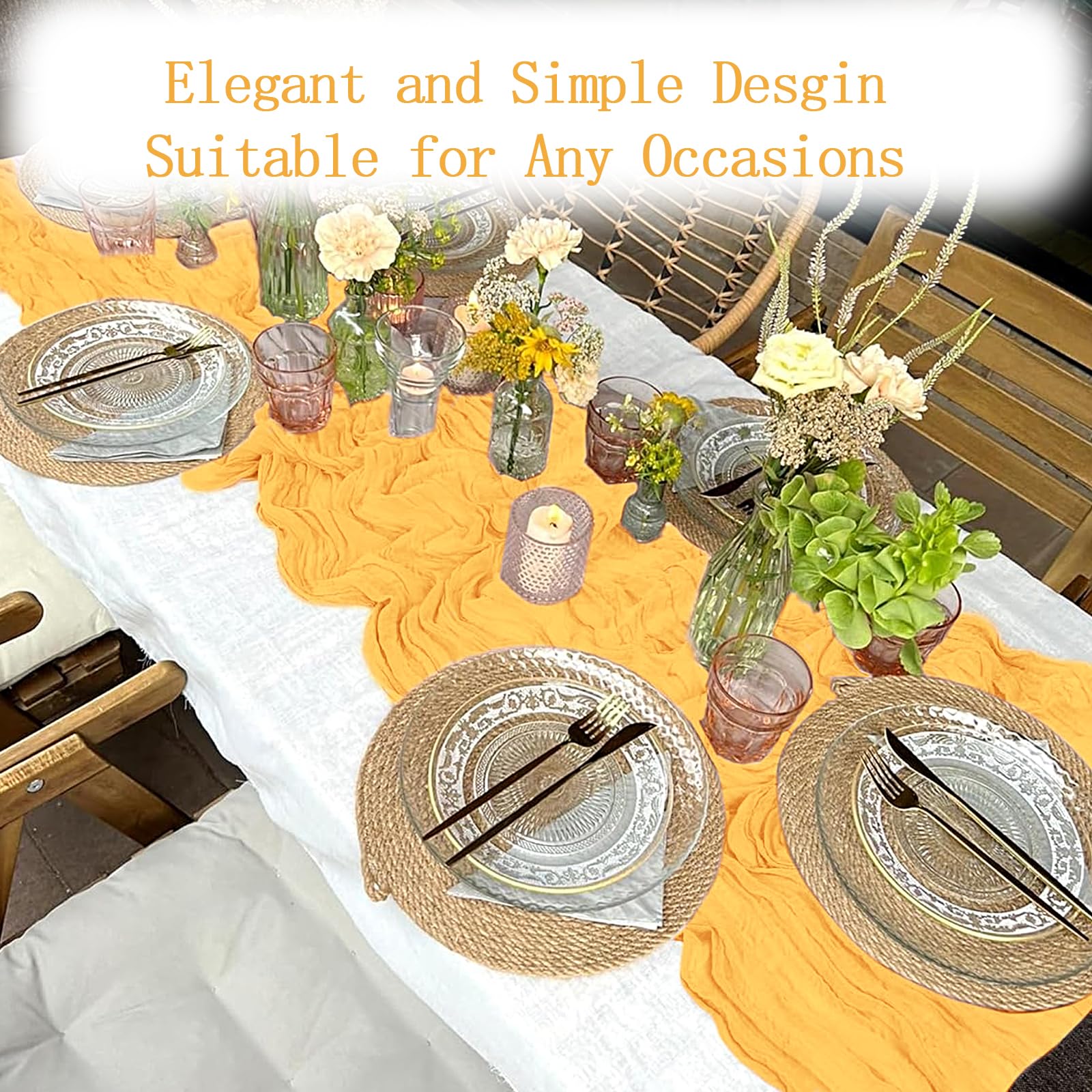 ACSUIT gold cheesecloth table runner easy care and reusable for events