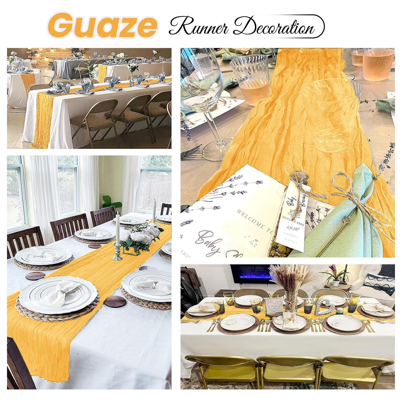 ACSUIT gold cheesecloth table runner close-up showing soft folds and seam detail