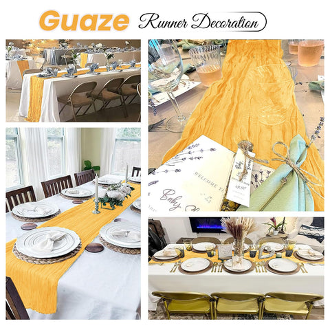 ACSUIT gold cheesecloth table runner close-up showing soft folds and seam detail