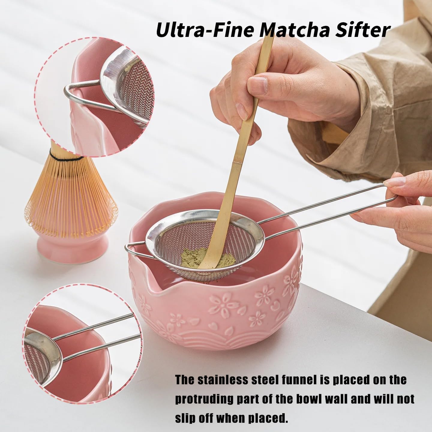 Actbaby Matcha Whisk Set bamboo scoop holder keeps tools organized and dry.